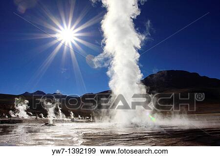 El Tatio Geyser Field locally known as Los G? iseres del Tatio is located within the Andes Mountains of northern Chile at 4, 200 meters above mean sea level, 80 km north of San Pedro de Atacama, Antofagasta region View Large Photo Image Stock Photo - El Tatio Geyser Field locally known as Los G? iseres del Tatio is located within the Andes Mountains of northern Chile at 4, 200 meters above mean sea level, 80 km north of San Pedro de Atacama, Antofagasta region. Fotosearch