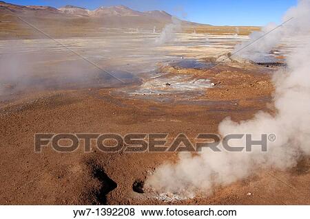El Tatio Geyser Field locally known as Los G? iseres del Tatio is located within the Andes Mountains of northern Chile at 4, 200 meters above mean sea level, 80 km north of San Pedro de Atacama, Antofagasta region View Large Photo Image Stock Photo - El Tatio Geyser Field locally known as Los G? iseres del Tatio is located within the Andes Mountains of northern Chile at 4, 200 meters above mean sea level, 80 km north of San Pedro de Atacama, Antofagasta region. Fotosearch