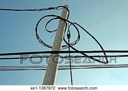 Stock Image - electric pole, Cubelles, Catalonia, Spain.. Fotosearch
