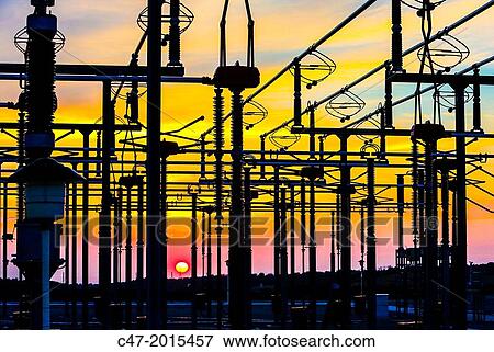 Stock Photo - Electric Substation of Pujalt at sunset, eolic park of Pujalt around Sant Marti Sesgueioles, Anoia region, Barcelona province, Catalonia, Spain. Fotosearch