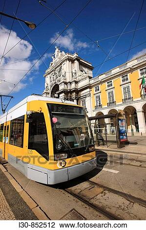 Electric tramway in Pra? a do Comercio square, Lisbon, Portugal View Large Photo Image Stock Image - Electric tramway in Pra? a do Comercio square, Lisbon, Portugal. Fotosearch