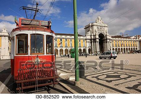 Electric tramway in Pra? a do Comercio square, Lisbon, Portugal View Large Photo Image Stock Image - Electric tramway in Pra? a do Comercio square, Lisbon, Portugal. Fotosearch