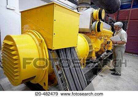 Stock Photo - Electrical generator, cogeneration plant. Hospital Universitario Gran Canaria Doctor Negrin, Las Palmas de Gran Canaria. Canary Islands, Spain. Fotosearch