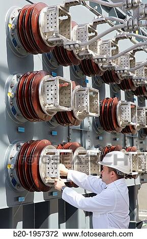 Stock Image - Electrical Substation. Ingrid. Testing and Certificates Services for Smart grids. Certification of electrical equipment. Technological Services to Industry. Tecnalia Research & innovation, Bizkaia, Basque Country, Spain.. Fotosearch
