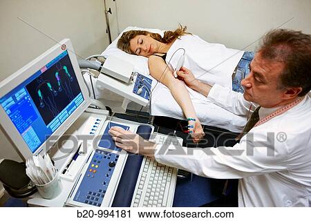 Stock Image - Electromyography, Neurophysiology study, Neurological examination. Hospital Policlinica Gipuzkoa, San Sebastian, Donostia, Euskadi, Spain. Fotosearch