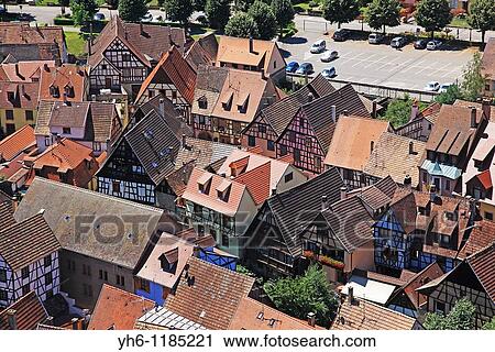 Stock Image - Elevated view from Castle, France, Alsace, Kaysersberg. Fotosearch
