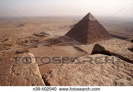 Elevated view of the Chephren Pyramid. View from top of Cheops pyramid. Gizeh. Egypt View Large Photo Image Stock Image - Elevated view of the Chephren Pyramid. View from top of Cheops pyramid. Gizeh. Egypt. Fotosearch