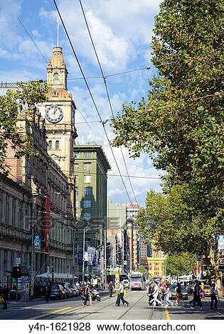 Elizabeth Street and the General Post Office in Central Business District Melbourne View Large Photo Image Stock Photo - Elizabeth Street and the General Post Office in Central Business District Melbourne. Fotosearch