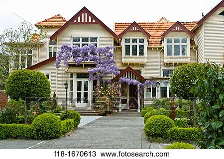 Stock Image - Eliza's Manor House, luxury boutique lodging, Christchurch, New Zealand. Fotosearch