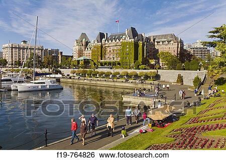 Stock Photograph - Empress Hotel and Inner Harbour waterfront, Victoria, Vancouver Island, British Columbia, Canada. Fotosearch