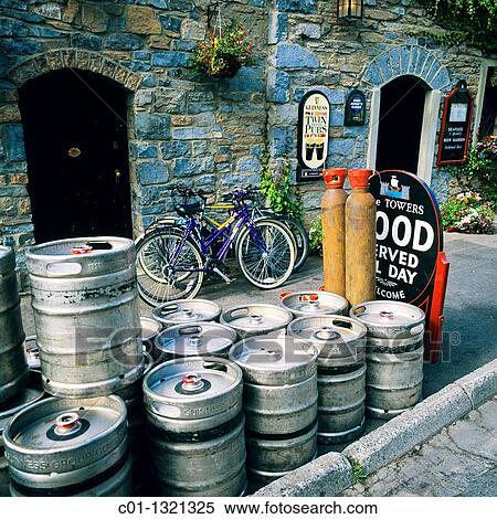 Empty beer barrels outside pub, Westport, County Mayo, Ireland. View Large Photo Image Stock Photography - Empty beer barrels outside pub, Westport, County Mayo, Ireland.. Fotosearch
