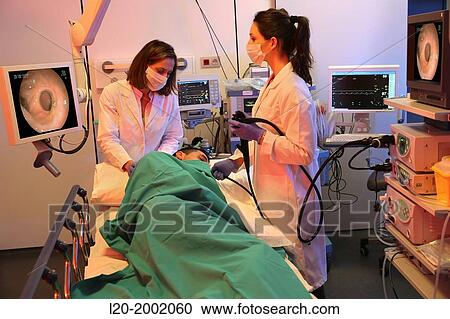 Stock Image - Endoscopy, Onkologikoa Hospital, Oncology Institute, Case Center for prevention, diagnosis and treatment of cancer, Donostia, San Sebastian, Gipuzkoa, Basque Country, Spain.. Fotosearch