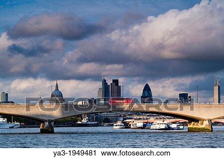 England, Greater London, London South Bank / River Thames. Waterloo Bridge, St Pauls Cathedral, the Gherkin and the financial city of london in the distance. View Large Photo Image Stock Image - England, Greater London, London South Bank / River Thames. Waterloo Bridge, St Pauls Cathedral, the Gherkin and the financial city of london in the distance.. Fotosearch