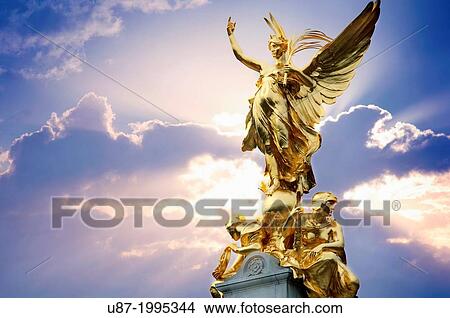 England, London, Buckingham Palace, Queen Victoria Memorial, Nike statue Goddess of Victory. View Large Photo Image Picture - England, London, Buckingham Palace, Queen Victoria Memorial, Nike statue Goddess of Victory.. Fotosearch
