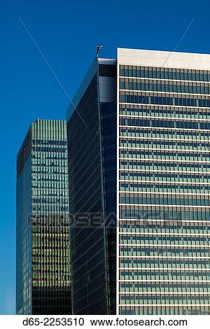 Stock Image - England, London, Docklands, Canary Wharf skyscrapers.. Fotosearch