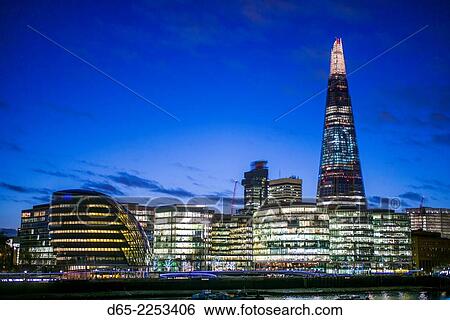 England, London, London City Hall, The Shard, and More London buildings from the Thames River, evening. View Large Photo Image Stock Photograph - England, London, London City Hall, The Shard, and More London buildings from the Thames River, evening.. Fotosearch