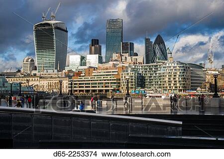 England, London, skyscrapers of The City from the Thames River, late afternoon. View Large Photo Image Picture - England, London, skyscrapers of The City from the Thames River, late afternoon.. Fotosearch