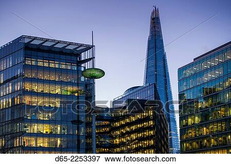 England, London, The Shard and buildings of More London, dusk. View Large Photo Image Stock Photo - England, London, The Shard and buildings of More London, dusk.. Fotosearch