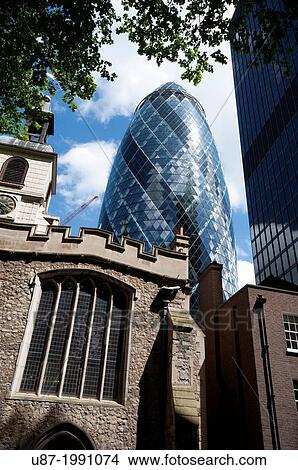 Picture - England, London, The Swiss Re Building? Gherkin?, Sir Norman Foster Building.. Fotosearch