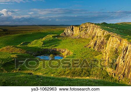 England, Northumberland, Hadrian's Wall Walltown Crags and the route of Hadrians Wall along the Great Whin Sill View Large Photo Image Stock Image - England, Northumberland, Hadrian's Wall Walltown Crags and the route of Hadrians Wall along the Great Whin Sill. Fotosearch
