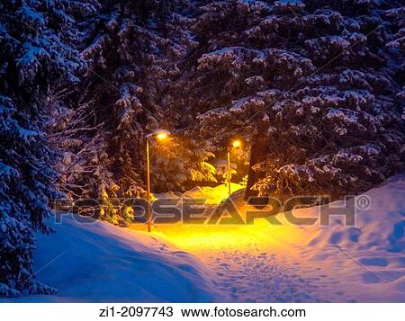 enlightened snow path at night in Flaine, France View Large Photo Image Stock Image - enlightened snow path at night in Flaine, France. Fotosearch