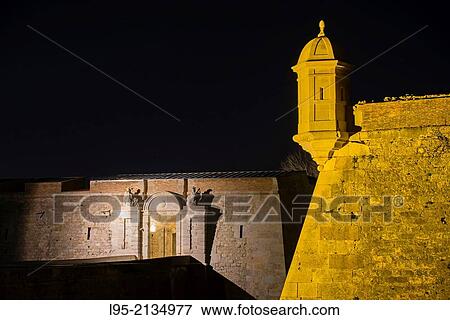 Entrance area of the military fortified castle of Sant Ferran, Figueres, Spain, at night. View Large Photo Image Stock Photo - Entrance area of the military fortified castle of Sant Ferran, Figueres, Spain, at night.. Fotosearch