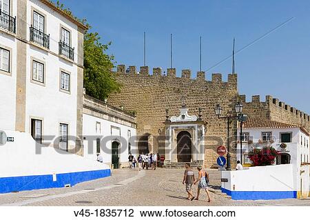 Stock Image - Entrance into Castelo de Obidos, Obidos Castle, Rua da Porta da Vila, Obidos, Leiria District, Pinhal Litoral, Portugal.. Fotosearch