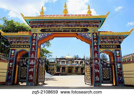 Entrance of Monastery, Bailakupe. Mysore district, Karnataka, India. View Large Photo Image Stock Photo - Entrance of Monastery, Bailakupe. Mysore district, Karnataka, India.. Fotosearch