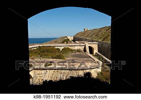 Stock Image - entrante. fortaleza Isabel II, Elizabeth II, nineteenth century. Port of Mahon. La Mola. Menorca. Balearic Islands. Spain.. Fotosearch