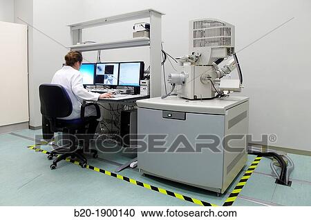 Stock Image - Environmental Scanning Electron Microscope ESEM QuantaTM 250 FEG provides access to studies of wet biological samples, nano-bio composites and nano-fluidic phenomena. Fotosearch