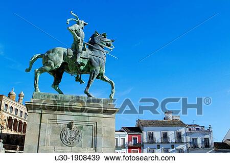 Equestrian statue of Francisco Pizarro in Main Square of Trujillo CBceres Extremadura Spain View Large Photo Image Stock Photo - Equestrian statue of Francisco Pizarro in Main Square of Trujillo CBceres Extremadura Spain. Fotosearch