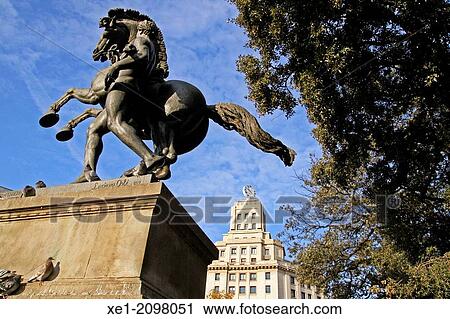 Equestrian statue, sculpture by Luciano Osle, 1925, Pla? a de Catalunya, Barcelona, Catalonia, Spain View Large Photo Image Stock Image - Equestrian statue, sculpture by Luciano Osle, 1925, Pla? a de Catalunya, Barcelona, Catalonia, Spain. Fotosearch