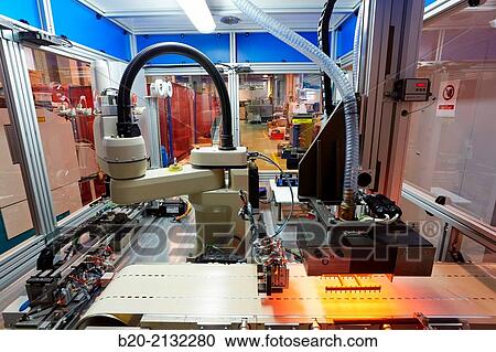 Stock Image - Equipment manufacturing photovoltaic cell strings. For joining and welding solar cells. Making strings. Robotic manufacture. Energy and Environment Division. Tecnalia Research and Innovation. Donostia. San Sebastian. Gipuzkoa. Basque Country. Spaip Europe. Fotosearch