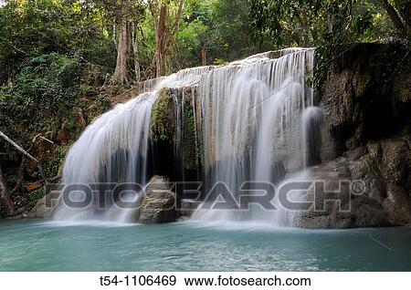 Erawan Waterfall near Kanchanaburi View Large Photo Image Stock Photo - Erawan Waterfall near Kanchanaburi. Fotosearch
