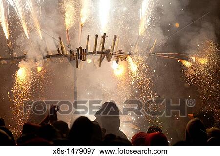 Escald? rium, Traditional party of fire and water in Caldes de Montbui village performed yearly during July, Vall's Oriental, Barcelona, Spain View Large Photo Image Stock Photo - Escald? rium, Traditional party of fire and water in Caldes de Montbui village performed yearly during July, Vall's Oriental, Barcelona, Spain. Fotosearch