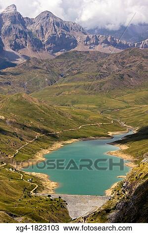 Escarra Reservoir from Pacino Peak - Valle de Tena - Pyrenees - Huesca province - Aragon - Spain - Europe View Large Photo Image Stock Image - Escarra Reservoir from Pacino Peak - Valle de Tena - Pyrenees - Huesca province - Aragon - Spain - Europe. Fotosearch
