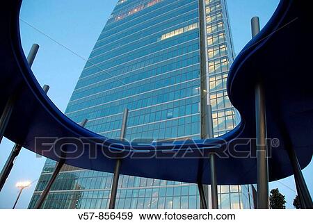Espacio Tower viewed from below, night view. Madrid, Spain. View Large Photo Image Stock Photo - Espacio Tower viewed from below, night view. Madrid, Spain.. Fotosearch