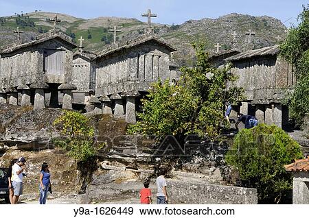 Espigueiros, traditional fruit stores at Soajo, Peneda Geres National Park, Braga, Minho, Portugal View Large Photo Image Stock Photo - Espigueiros, traditional fruit stores at Soajo, Peneda Geres National Park, Braga, Minho, Portugal. Fotosearch