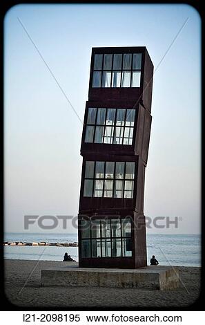 Stock Photography - ? Estel Ferit? (wounded star) sculpture. Monument designed by Rebecca Horn. Barceloneta beach, Barcelona, Catalonia, Spain.. Fotosearch