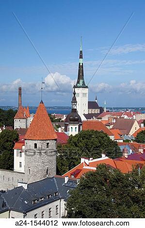 Estonia, Tallin City, City Walls and San Olav's Church, W H. View Large Photo Image Stock Image - Estonia, Tallin City, City Walls and San Olav's Church, W H.. Fotosearch