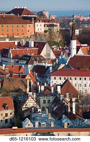 Estonia, Tallinn, elevated view of Old Town from the east, sunrise View Large Photo Image Stock Image - Estonia, Tallinn, elevated view of Old Town from the east, sunrise. Fotosearch