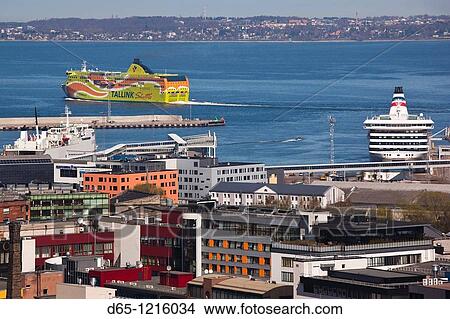 Estonia, Tallinn, New Town, elevated view of the Passenger Port View Large Photo Image Picture - Estonia, Tallinn, New Town, elevated view of the Passenger Port. Fotosearch