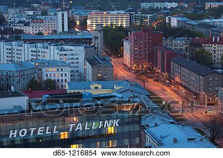 Estonia, Tallinn, New Town, elevated view over Gonsiori Street, dusk View Large Photo Image Picture - Estonia, Tallinn, New Town, elevated view over Gonsiori Street, dusk. Fotosearch