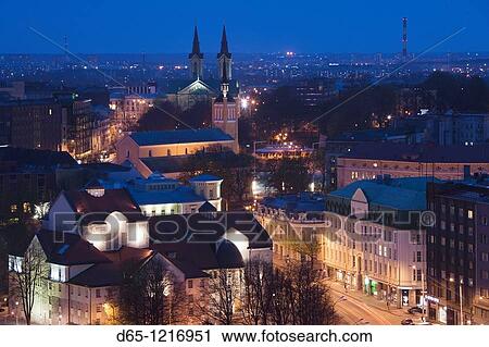 Estonia, Tallinn, Old Town, elevated view over Narva Mantee highway, dusk View Large Photo Image Stock Image - Estonia, Tallinn, Old Town, elevated view over Narva Mantee highway, dusk. Fotosearch