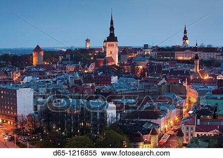 Estonia, Tallinn, Old Town, elevated view over Viru Street, dusk View Large Photo Image Stock Photography - Estonia, Tallinn, Old Town, elevated view over Viru Street, dusk. Fotosearch
