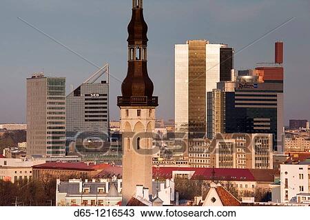 Estonia, Tallinn, Toompea area, elevated view of Town Hall and old and new Tallinn, sunset View Large Photo Image Stock Image - Estonia, Tallinn, Toompea area, elevated view of Town Hall and old and new Tallinn, sunset. Fotosearch