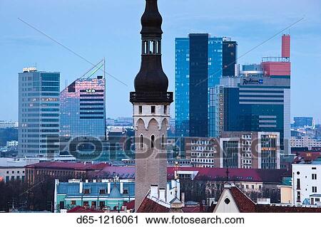 Estonia, Tallinn, Toompea area, Town Hall and New Town from Troompea, dusk View Large Photo Image Stock Image - Estonia, Tallinn, Toompea area, Town Hall and New Town from Troompea, dusk. Fotosearch