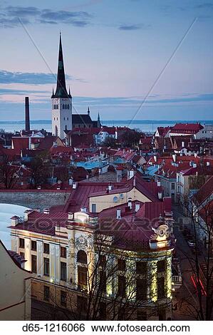 Estonia, Troompea area, Old Town view from Troopea, dusk View Large Photo Image Stock Photograph - Estonia, Troompea area, Old Town view from Troopea, dusk. Fotosearch
