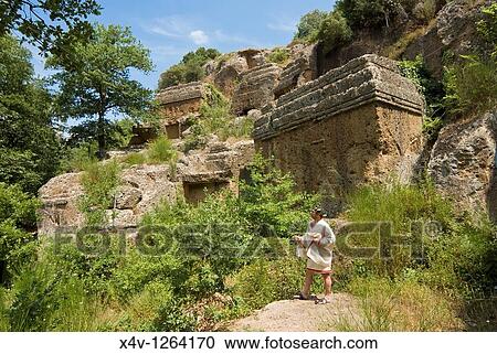 Stock Image - Etruscan Necropolis of Norchia IV-II Sec a C, Vetralla, Viterbo Province, Latium, Italy, Europe. Fotosearch