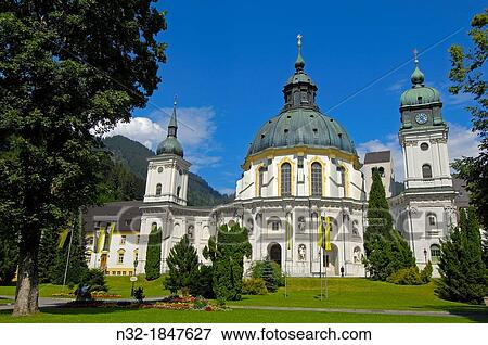 Stock Photo - Ettal, Ettal Abbey, Near Oberammergau, monastery church and courtyard, Upper Bavaria, Bavaria, Germany, Europe. Fotosearch